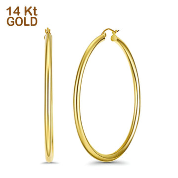 Solid 14K Yellow Gold 3mm Thickness Hoop Earrings - 6 Different Size Available, Best Anniversary Birthday Gift for Her